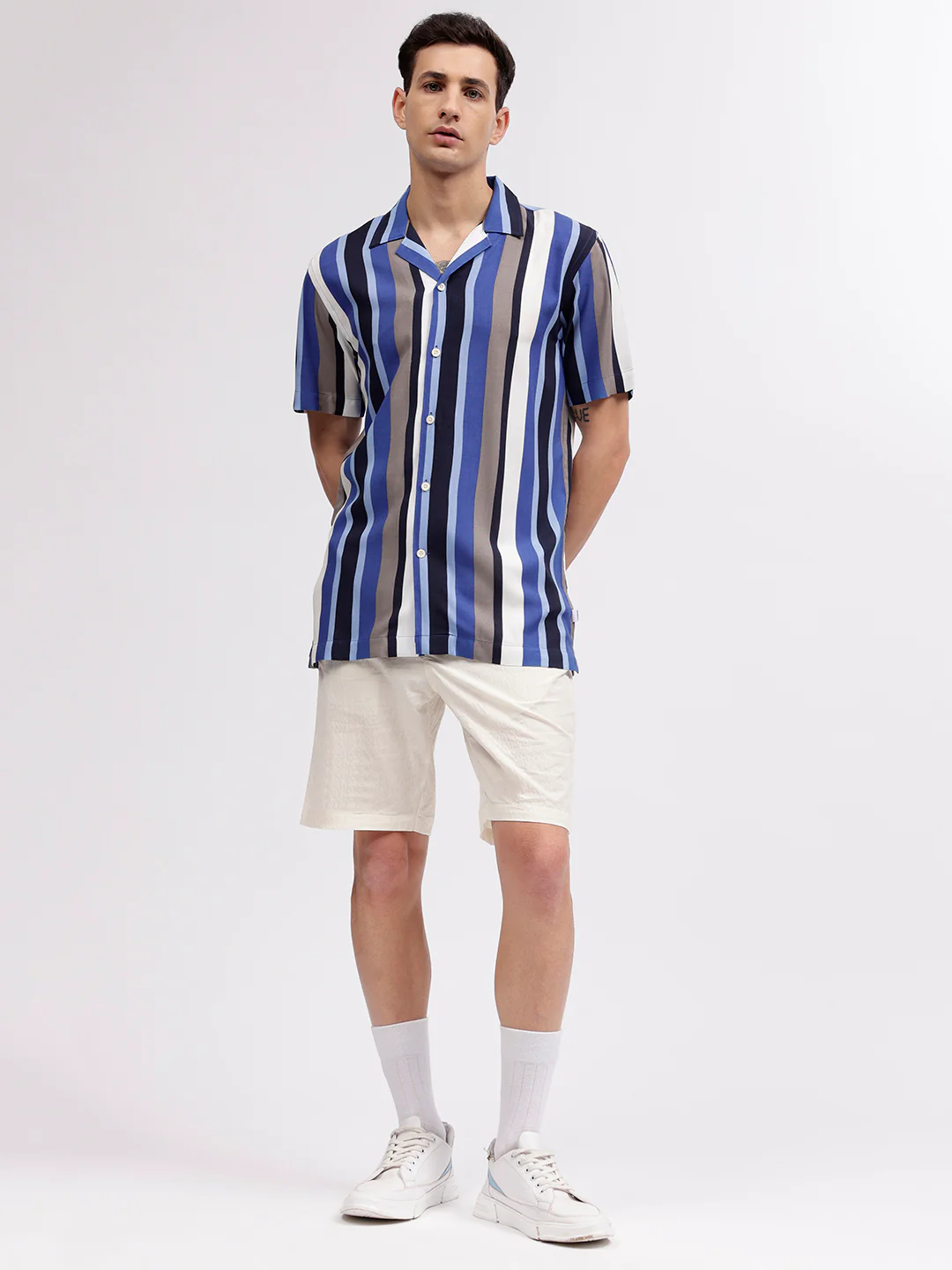 Lindbergh Men Multicolour Striped Resort Collar Short Sleeves Shirt - Image 4