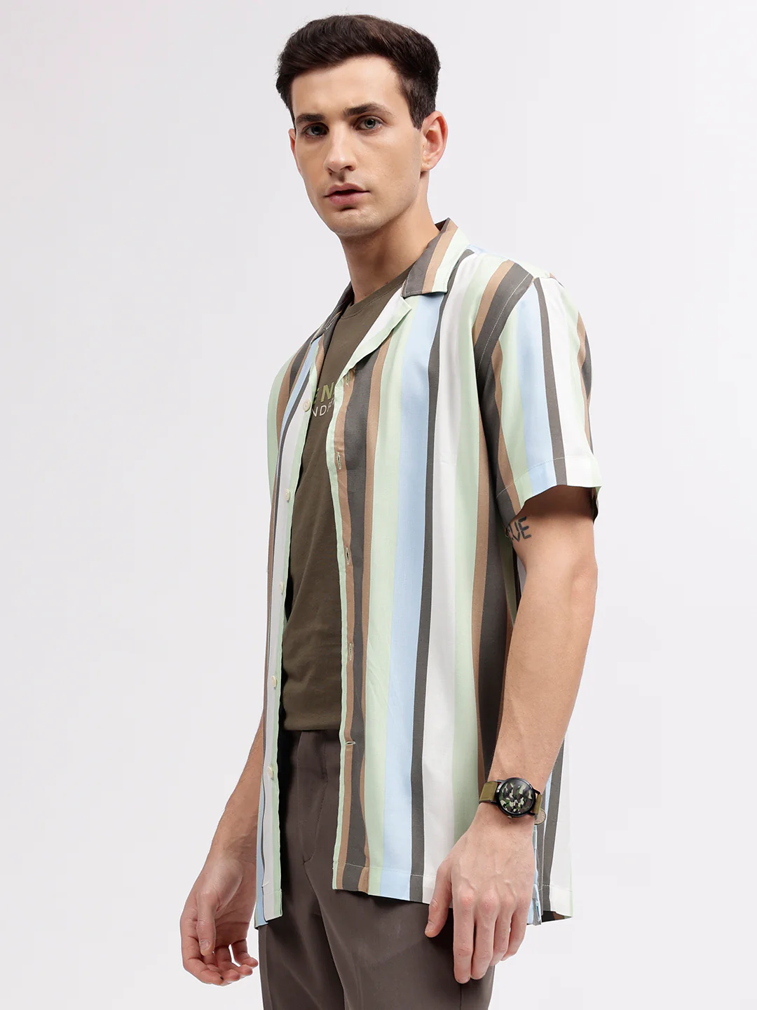 Lindbergh Men Multicolour Striped Resort Collar Short Sleeves Shirt - Image 3