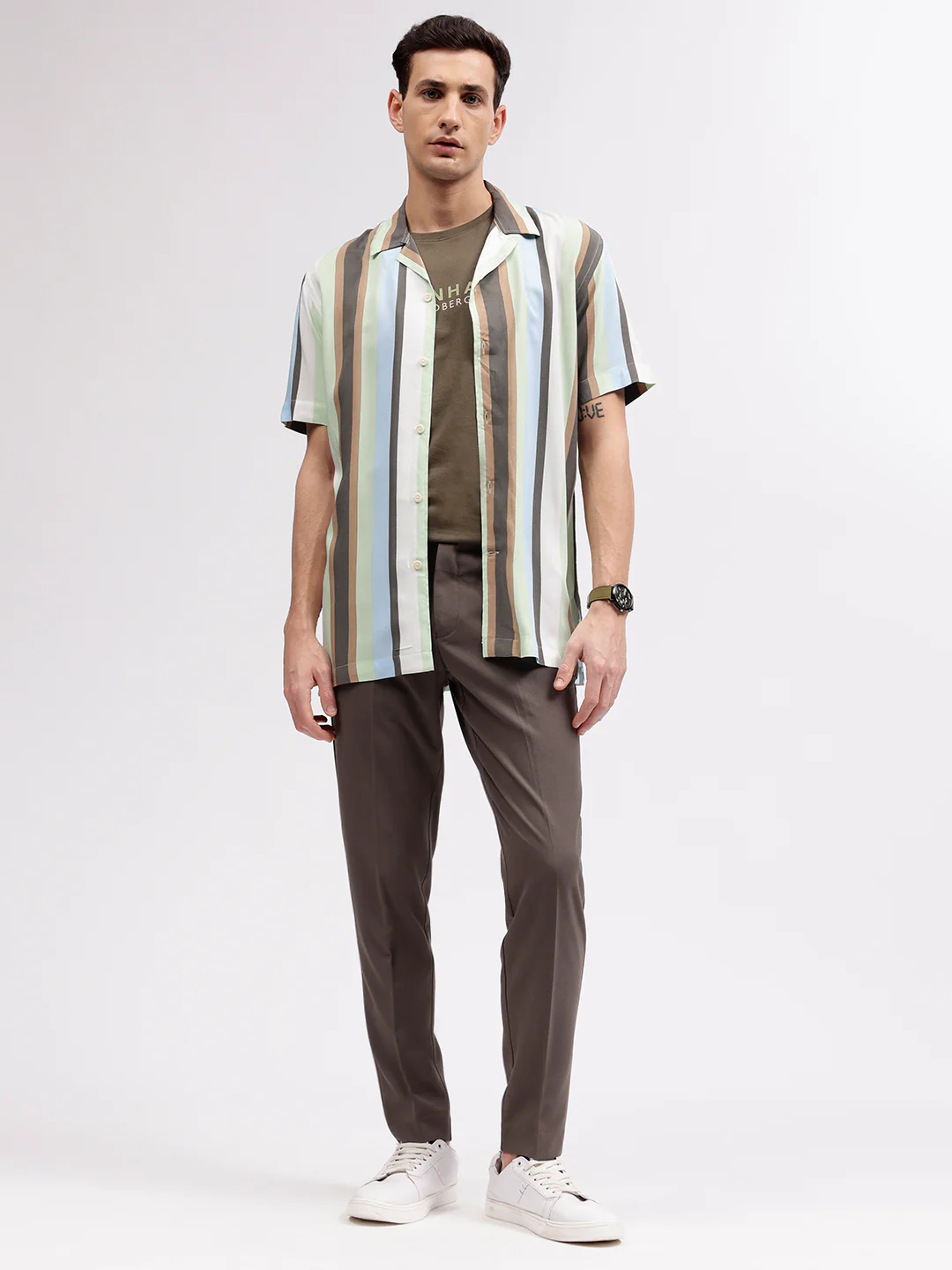 Lindbergh Men Multicolour Striped Resort Collar Short Sleeves Shirt - Image 4