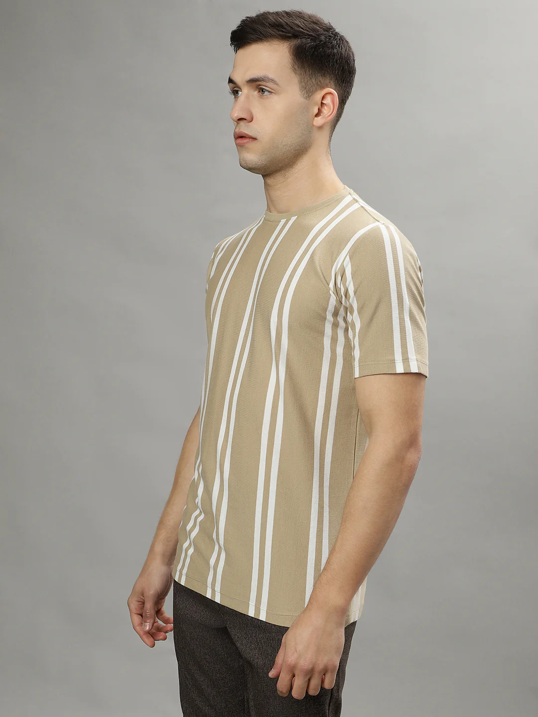 Lindbergh Beige Fashion Striped Regular Fit Tshirt - Image 2