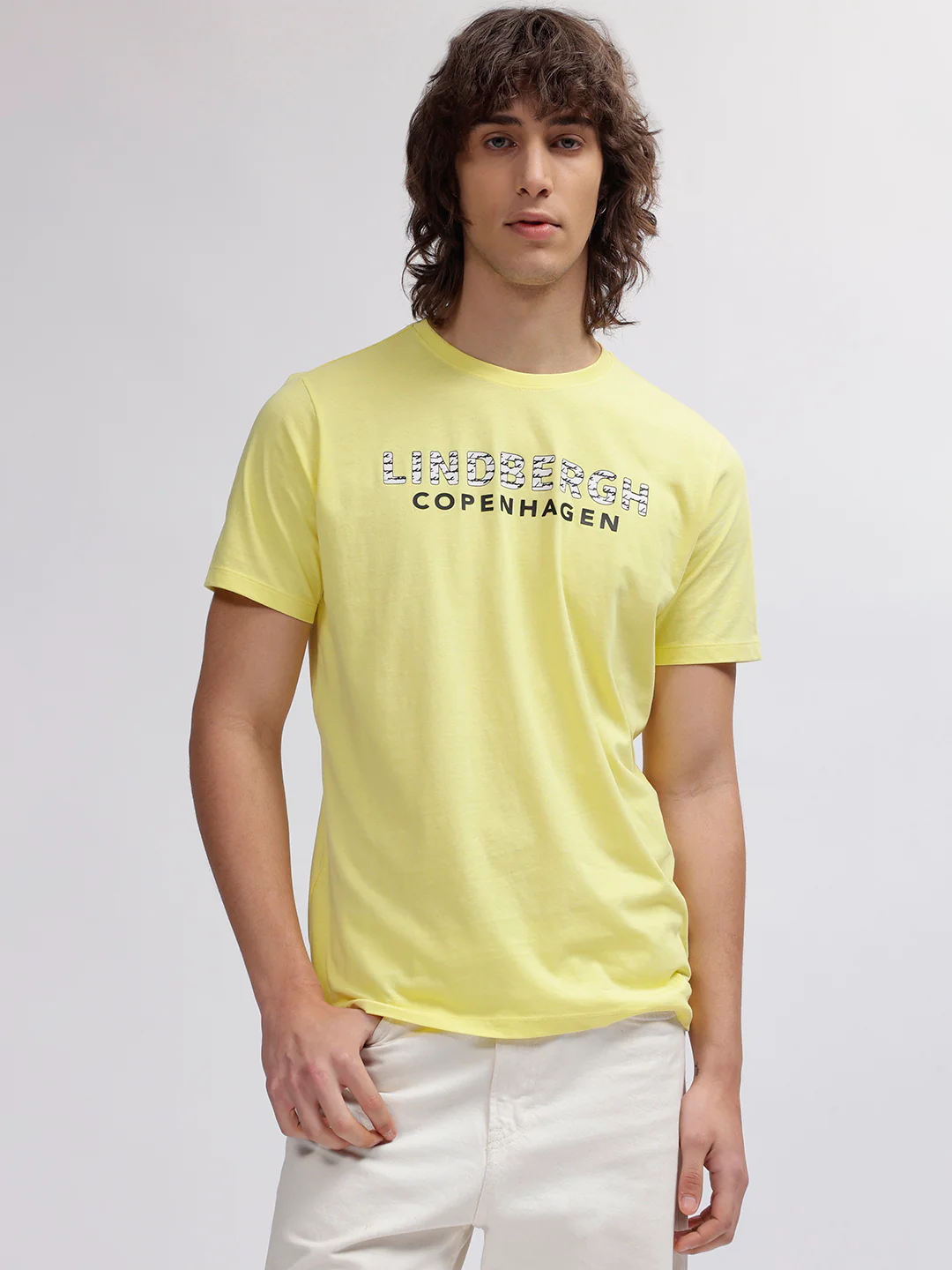 Lindbergh Men Yellow Solid Round Neck Short Sleeves Tshirt - Image 2