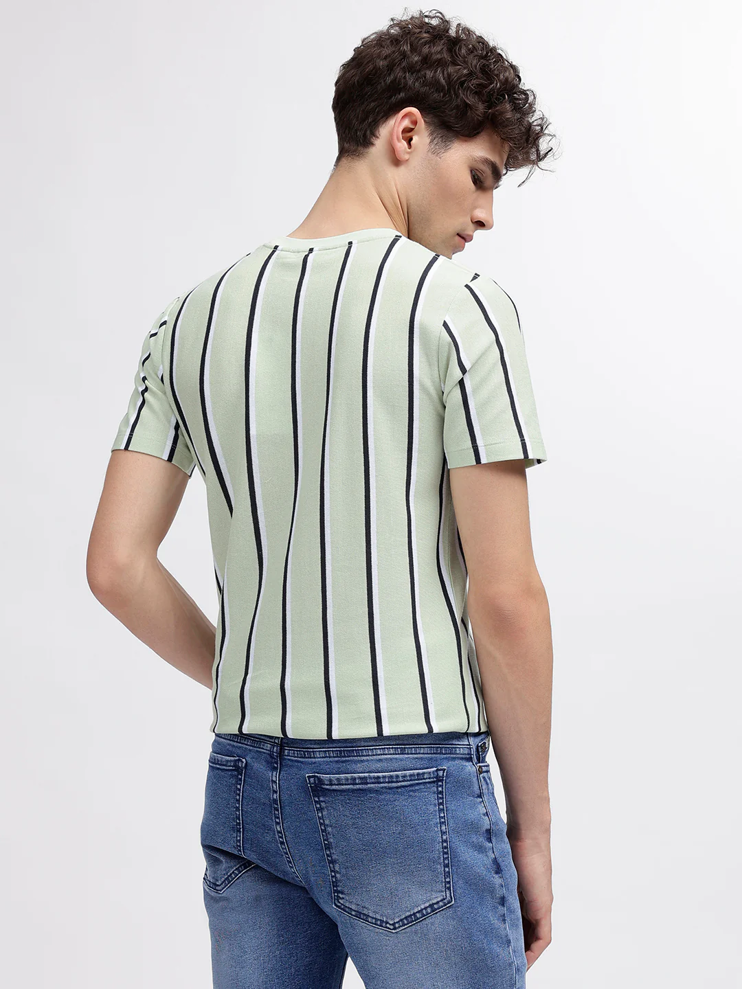 Lindbergh Men Green Striped Round Neck Short Sleeves Tshirt - Image 3