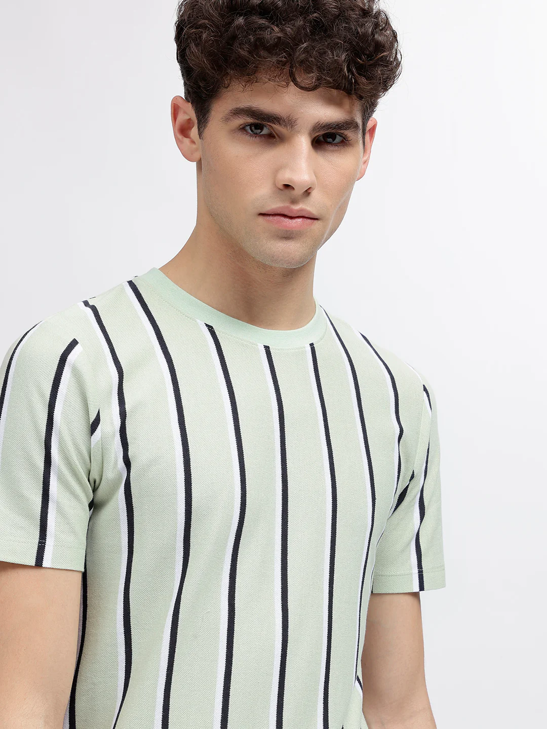 Lindbergh Men Green Striped Round Neck Short Sleeves Tshirt - Image 5