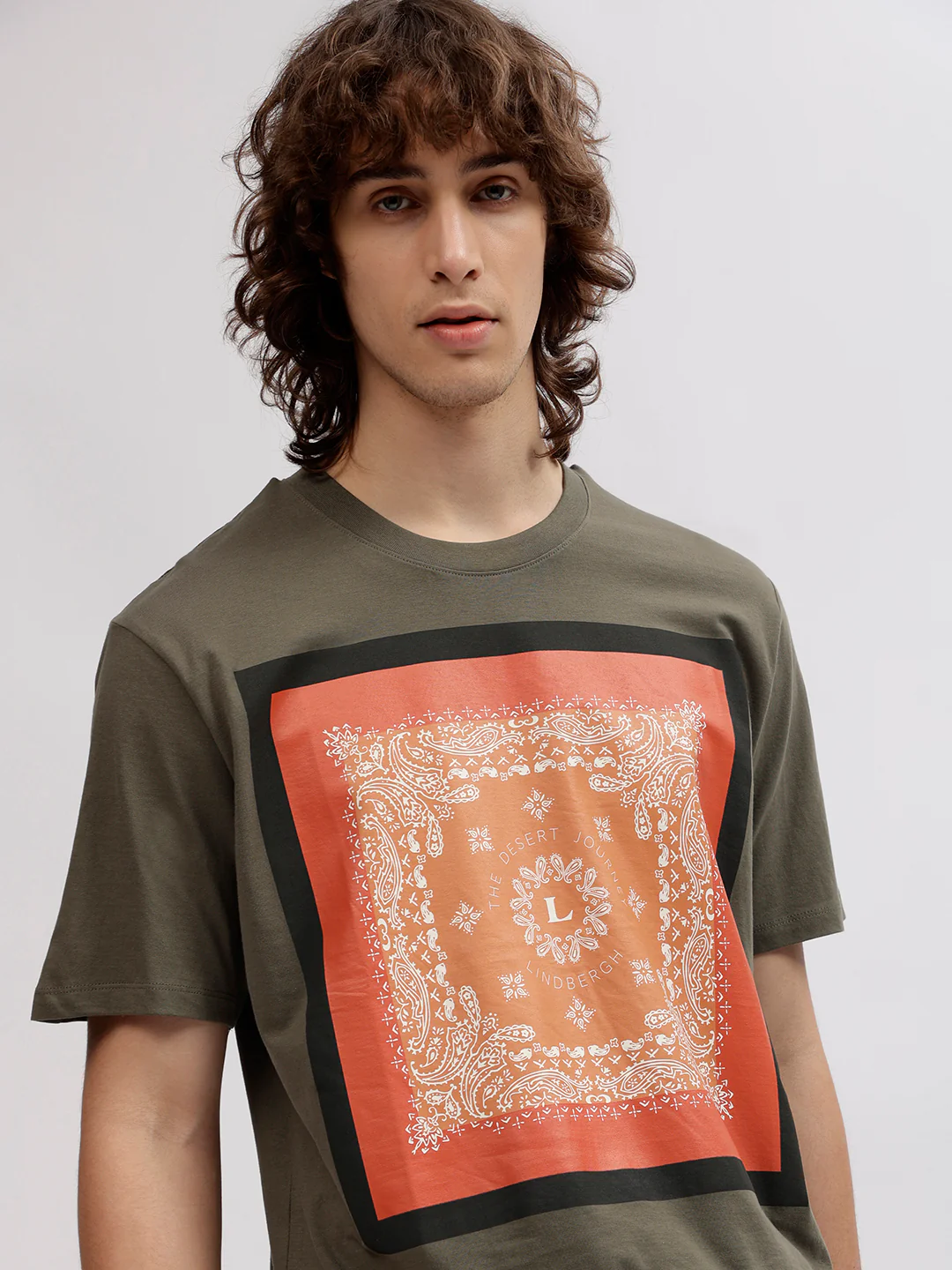 Lindbergh Men Green Printed Round Neck Short Sleeves Tshirt
