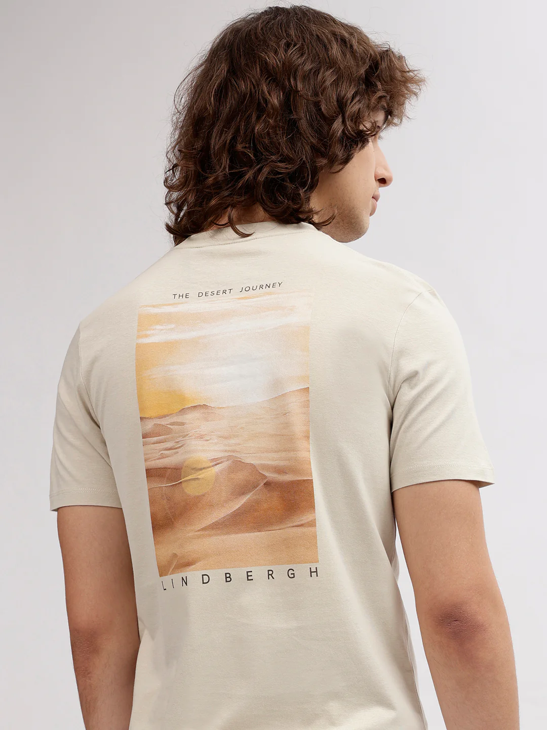 Lindbergh Men Beige Printed Round Neck Short Sleeves Tshirt - Image 6