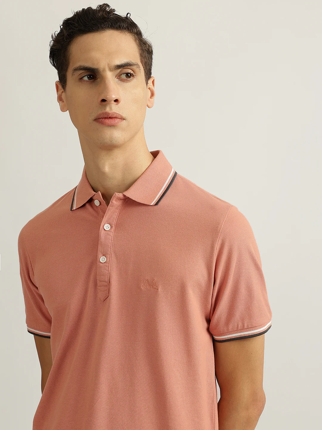 Lindbergh Men Peach Solid Collared Short Sleeves Polo Tshirt - Image 5