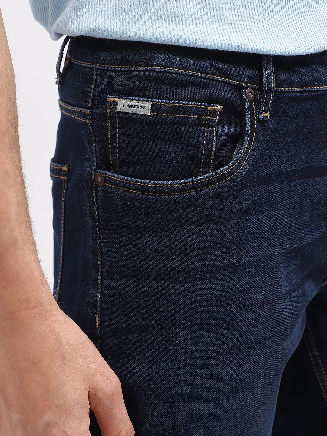 Lindbergh Men Blue Solid Slim Fit Mid-Rise Jeans - Image 5