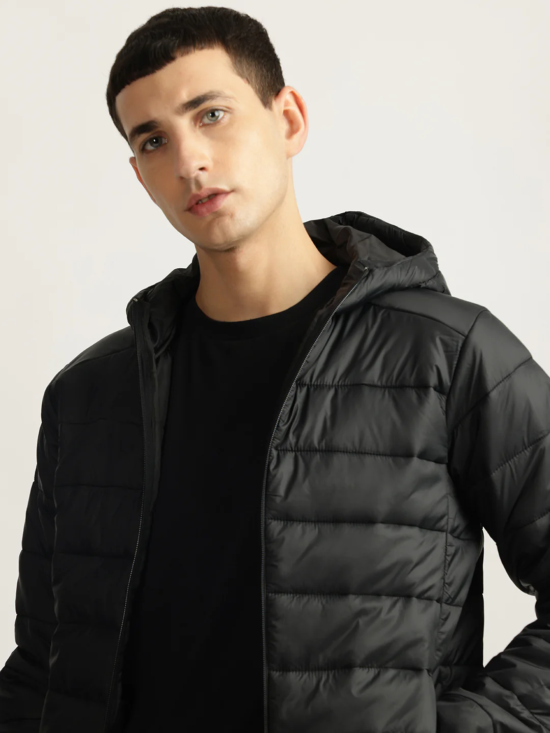 Lindbergh Men Black Solid Hooded Full Sleeves Puffer Jacket - Image 5