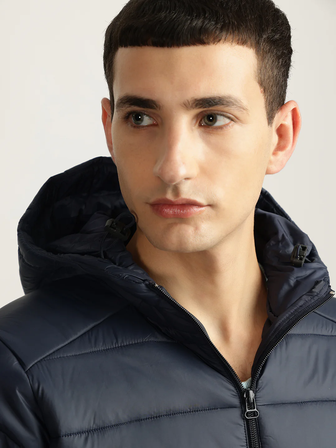 Lindbergh Men Navy Blue Solid Hooded Full Sleeves Puffer Jacket - Image 6