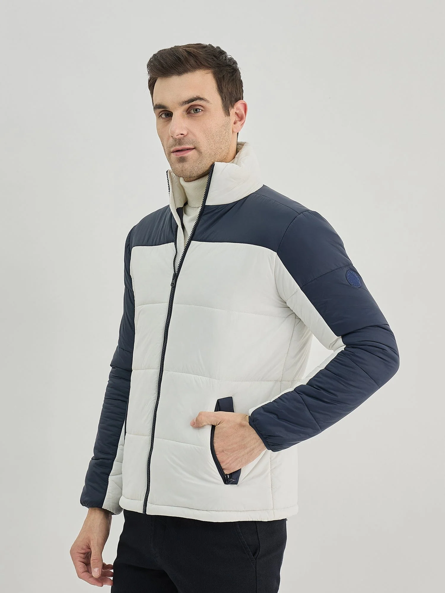Lindbergh Men White Colour Blocked Stand Collar Jacket - Image 4