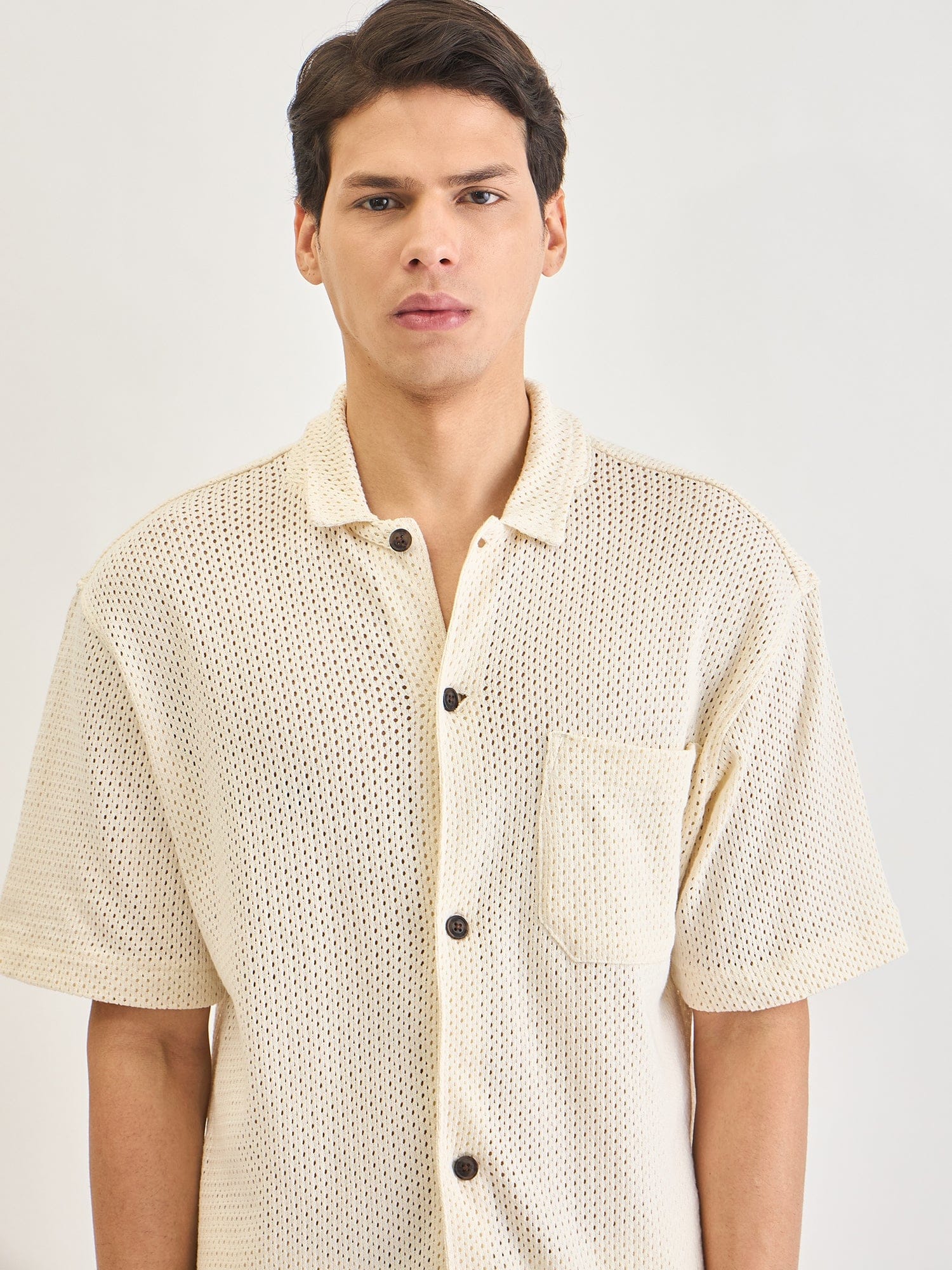 Lindbergh Men Cream Solid Collar Shirt - Image 4