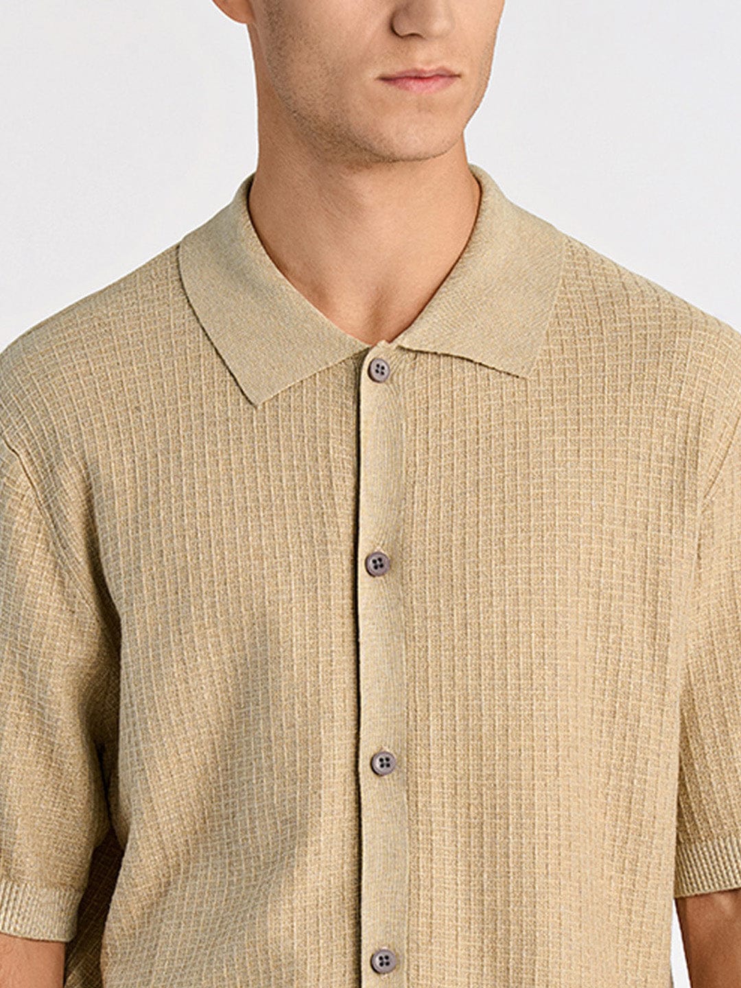 Lindbergh Men Beige Oversize Fit Solid Collar Neck Shirt - Image 3