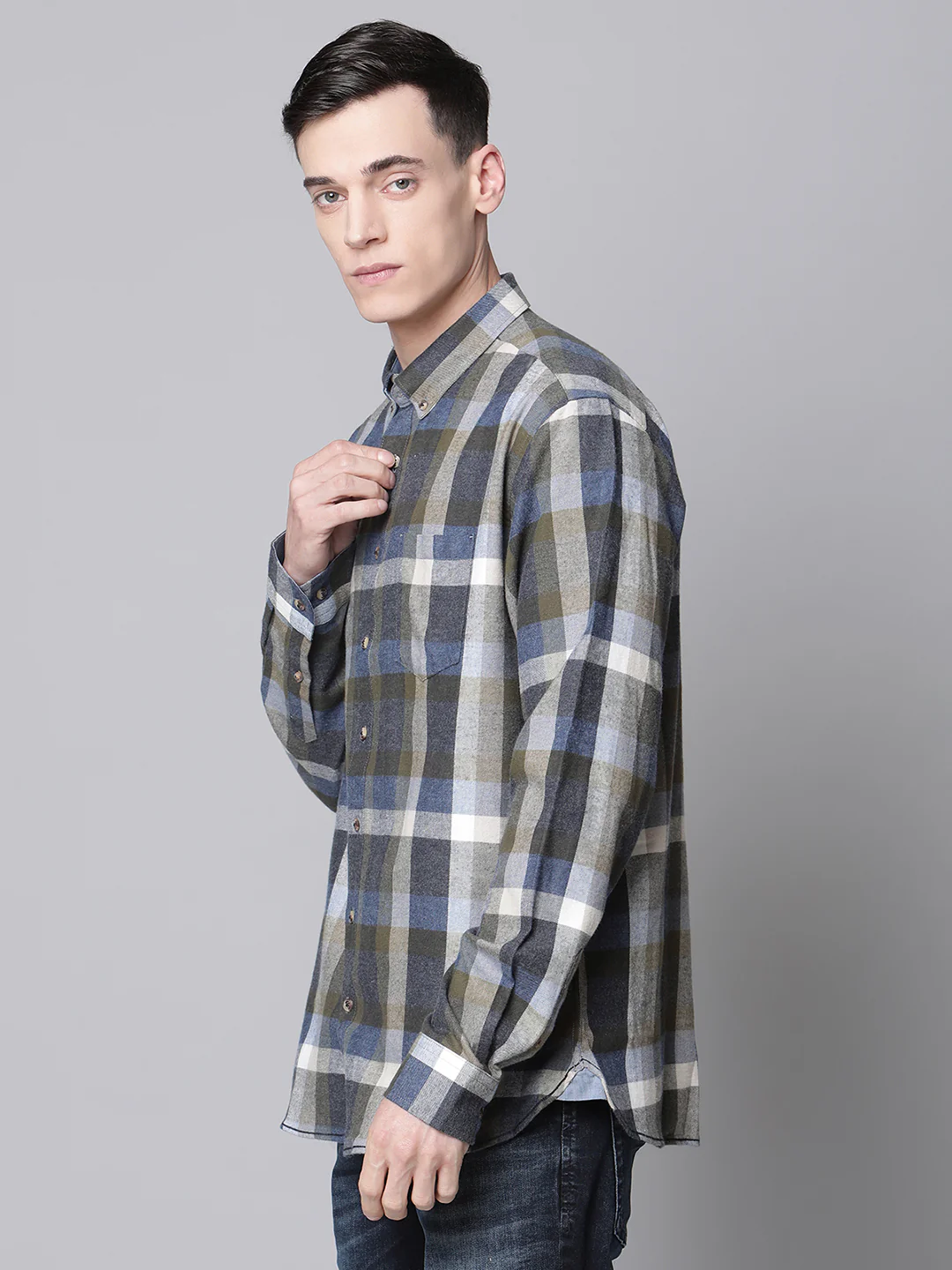 Lindbergh Men Green Checked Button Down Collar Shirt - Image 3