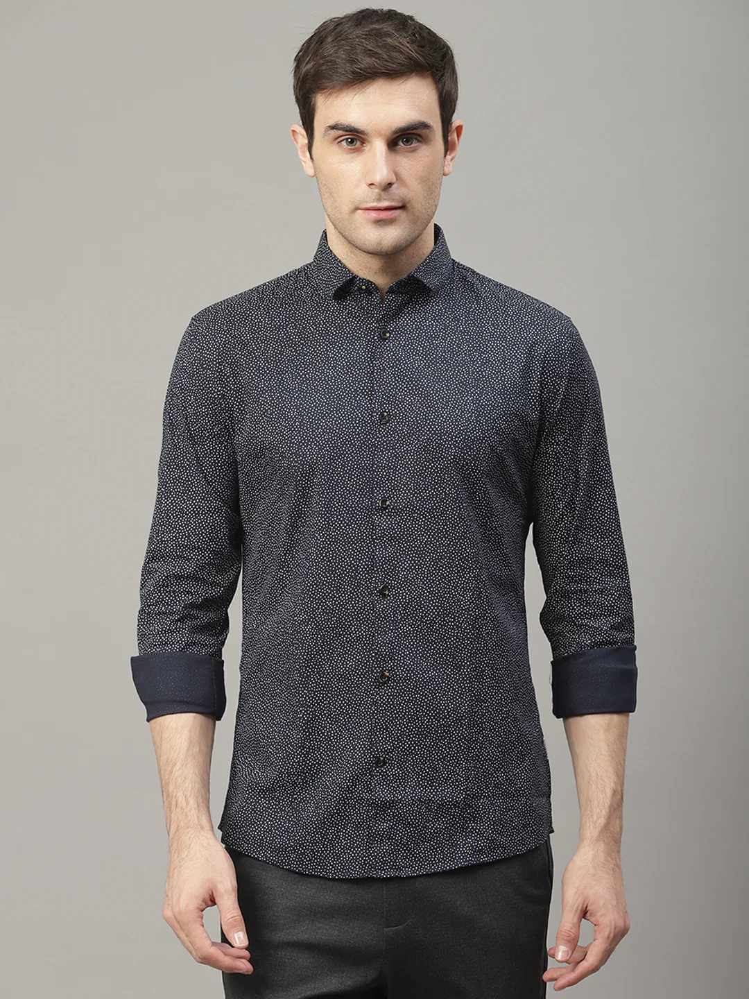 Lindbergh Men Blue Printed Collar Shirt