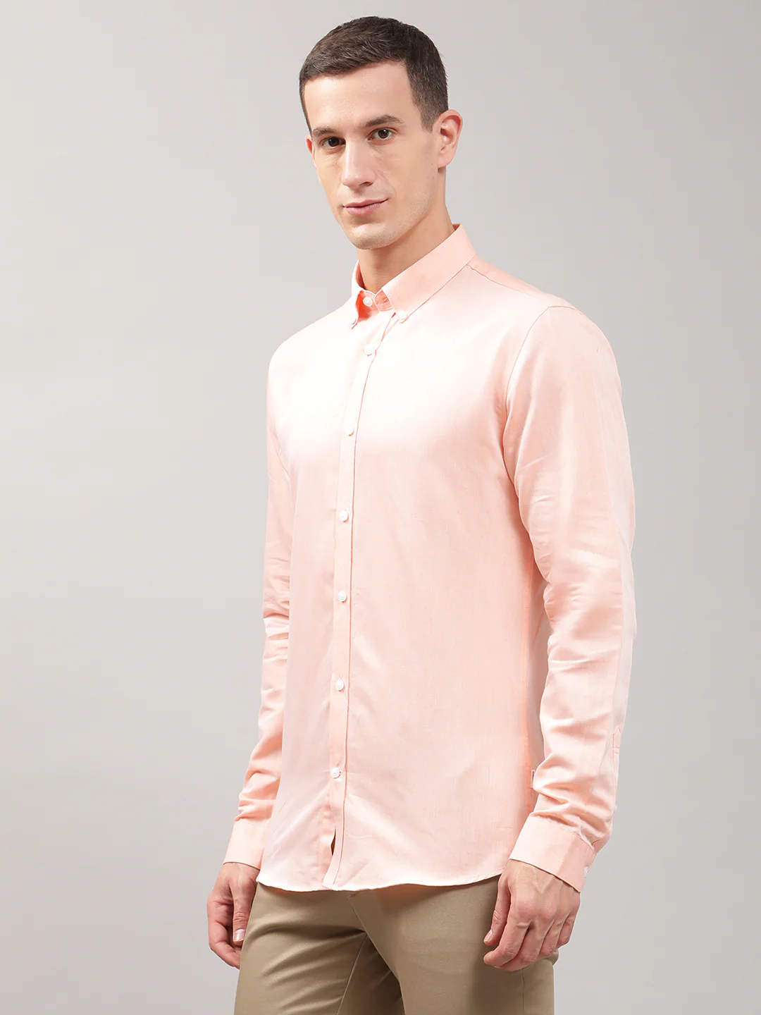 Lindbergh Men Peach Solid Button Down Shirt - Image 3