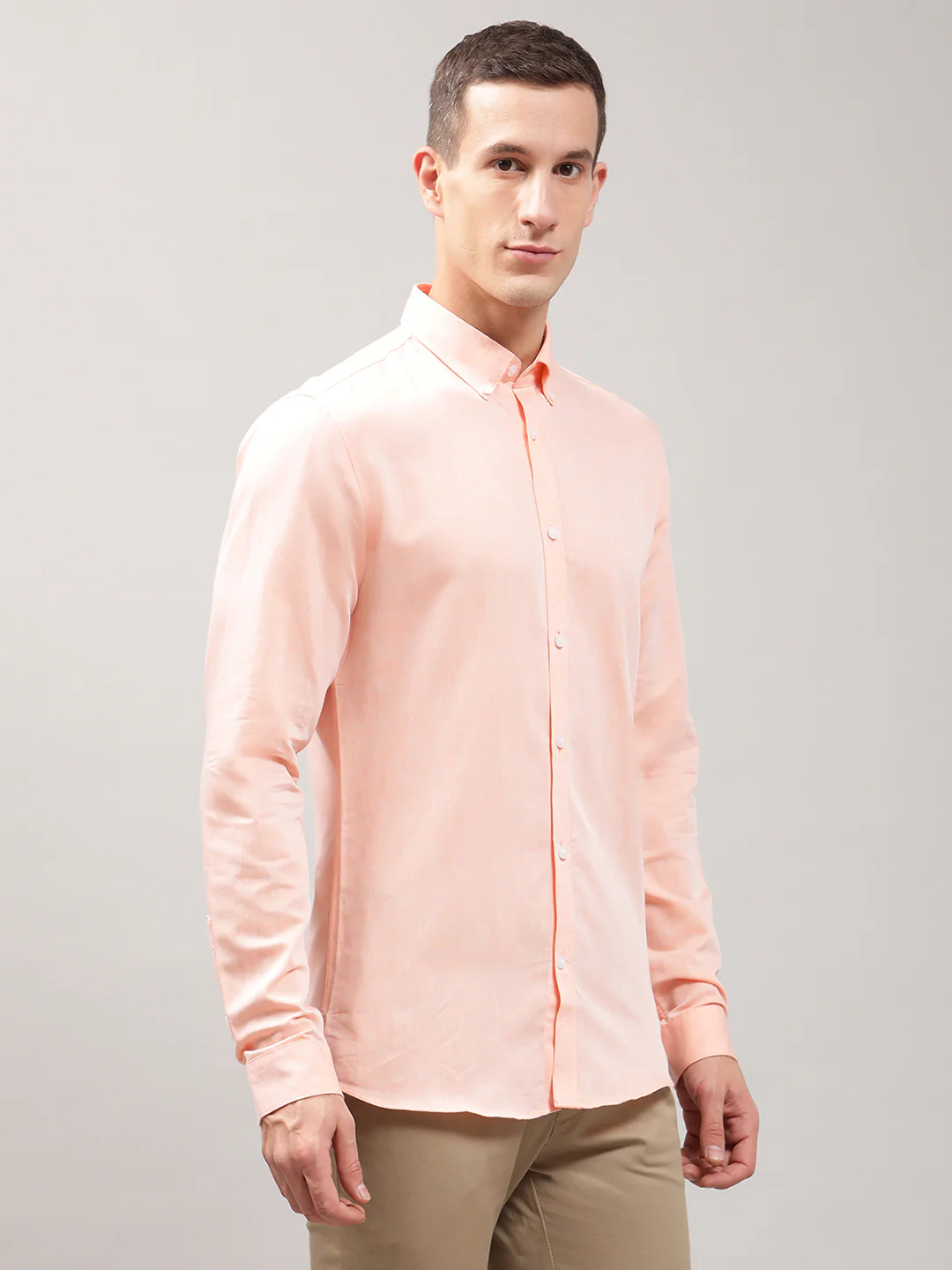 Lindbergh Men Peach Solid Button Down Shirt - Image 4