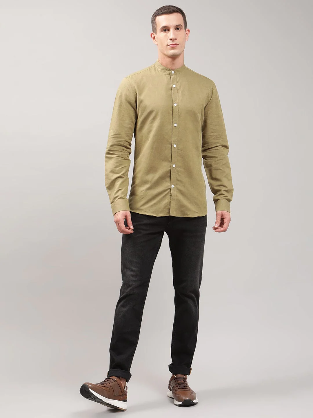 Lindbergh Men Solid Mandarin Collar Shirt - Image 5