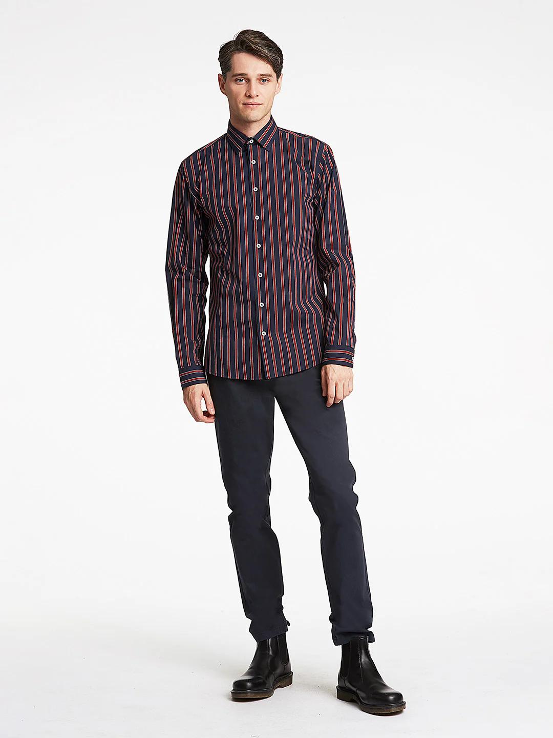Lindbergh Navy Blue Striped Slim Fit Shirt - Image 3