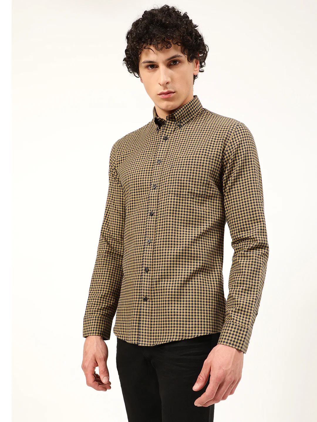 Lindbergh Mid Brown Fashion Checked Slim Fit Shirt - Image 3