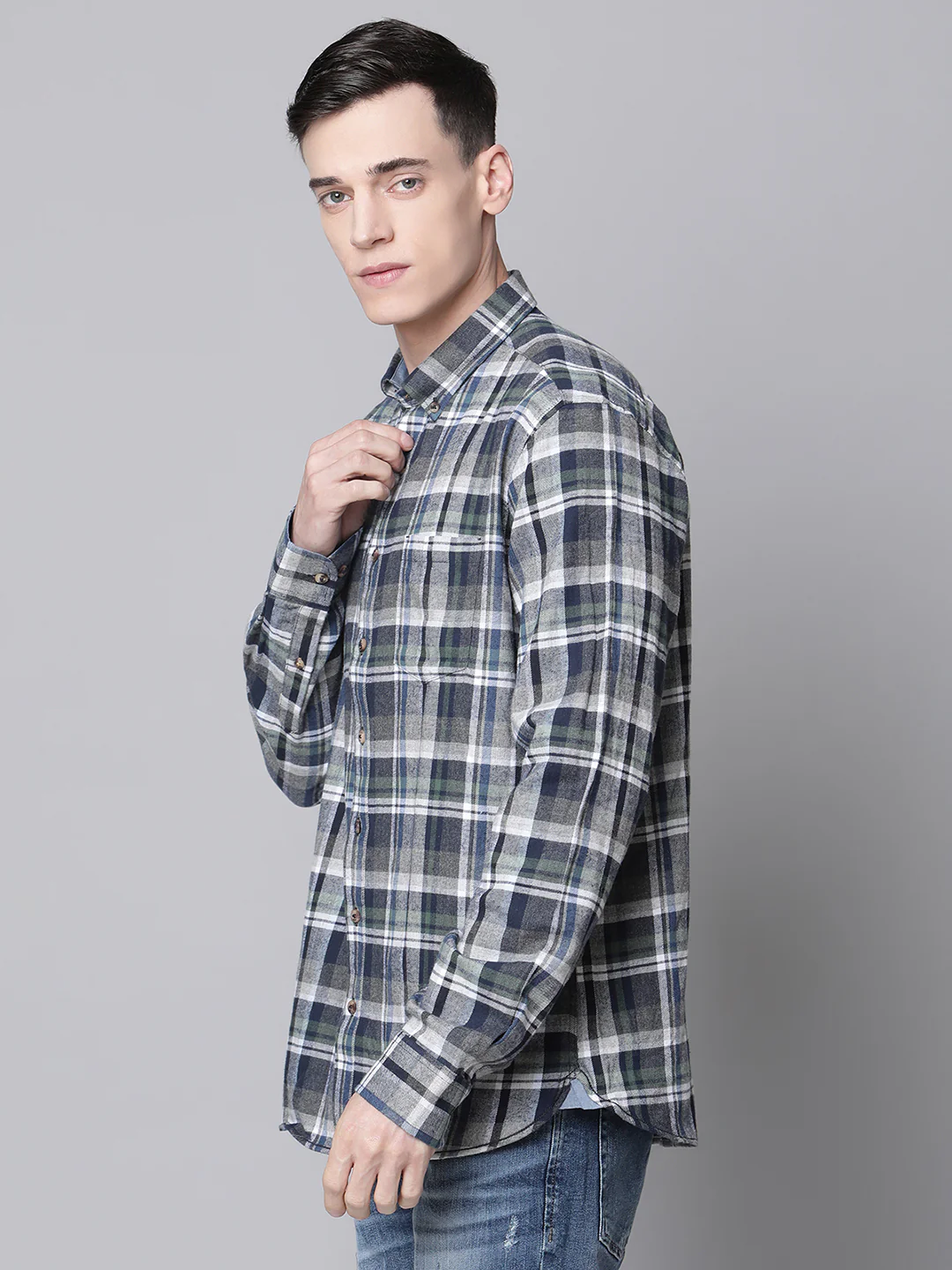 Lindbergh Men Grey Checked Button Down Collar Shirt - Image 3