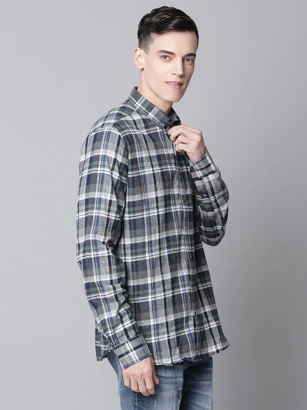 Lindbergh Men Grey Checked Button Down Collar Shirt - Image 4