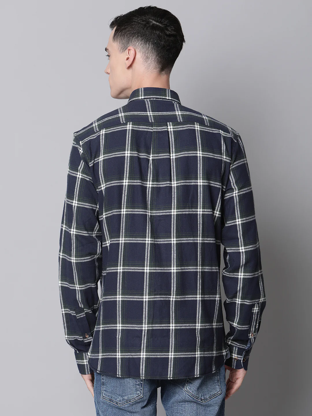 Lindbergh Men Navy Blue Checked Button Down Collar Shirt - Image 2