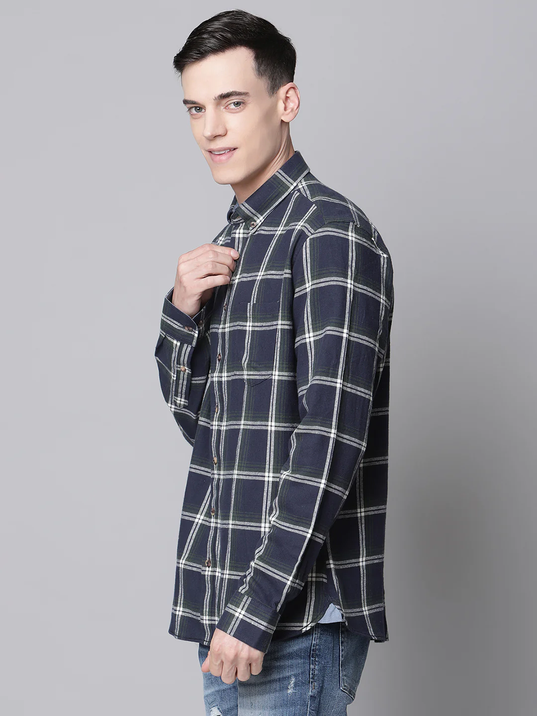 Lindbergh Men Navy Blue Checked Button Down Collar Shirt - Image 3