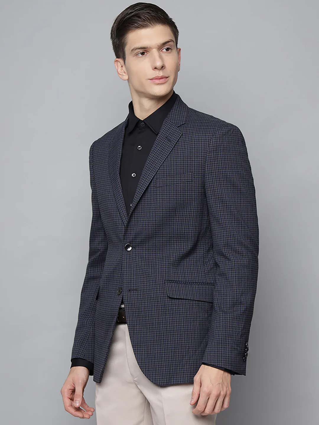 Lindbergh Men Blue Checked Collar Blazer - Image 3