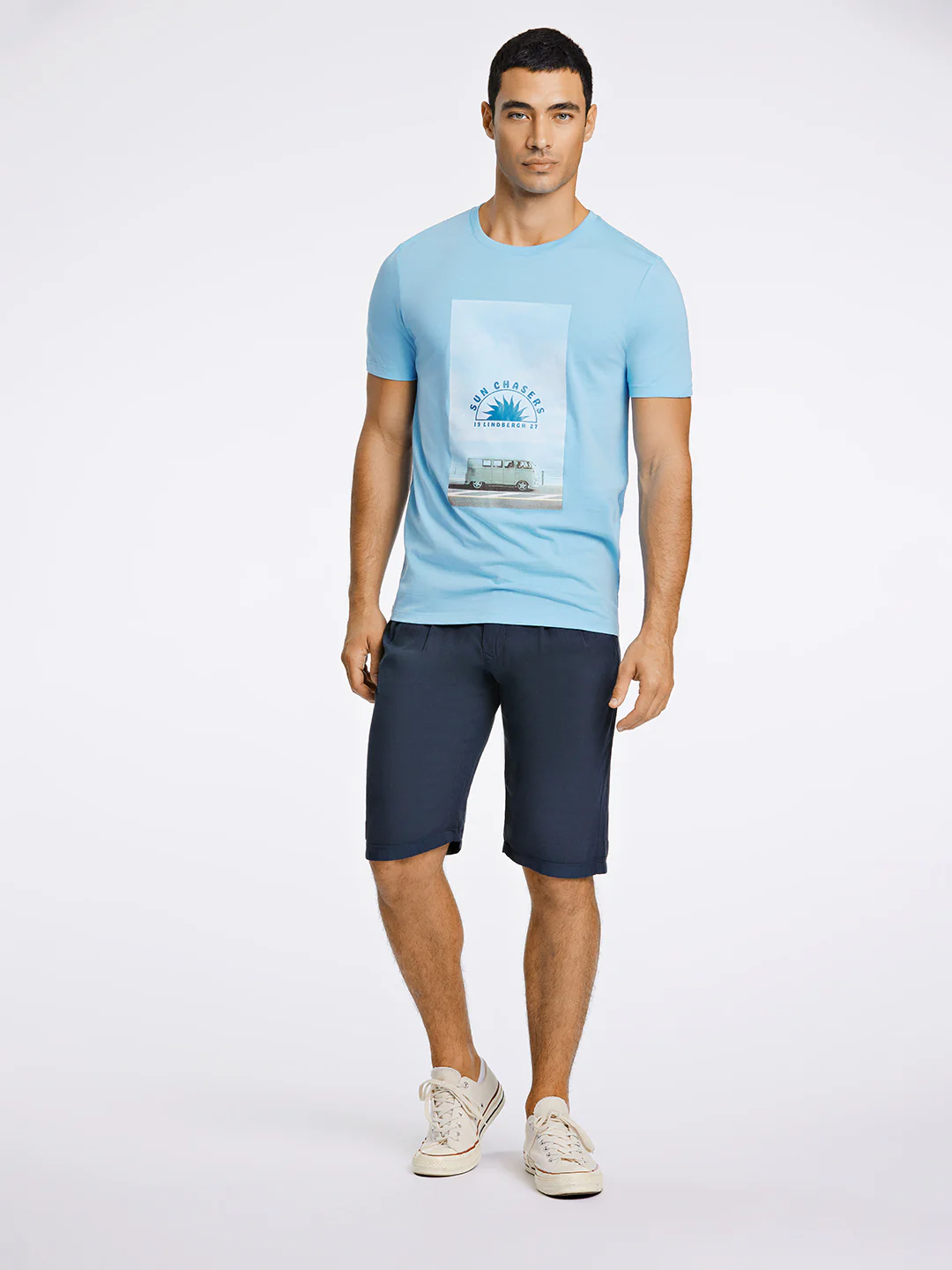 Lindbergh Men Blue Printed Round Neck TShirt - Image 2