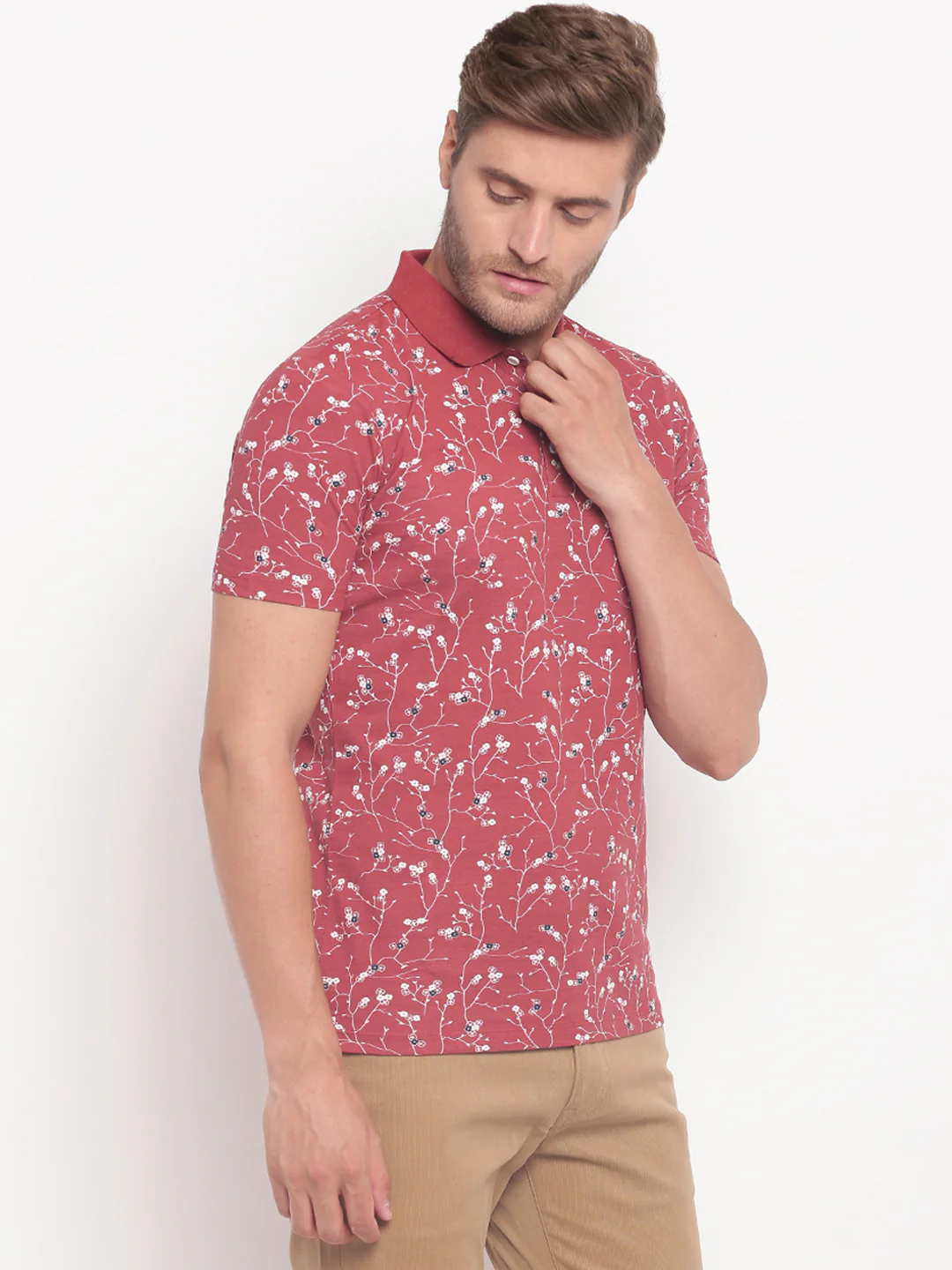 Lindbergh Men Red Printed Polo TShirt - Image 4
