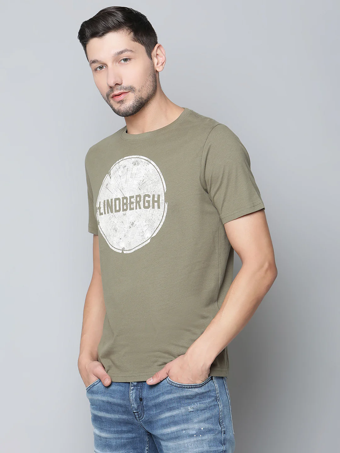 Lindbergh Men Green Solid Round Neck TShirt - Image 3