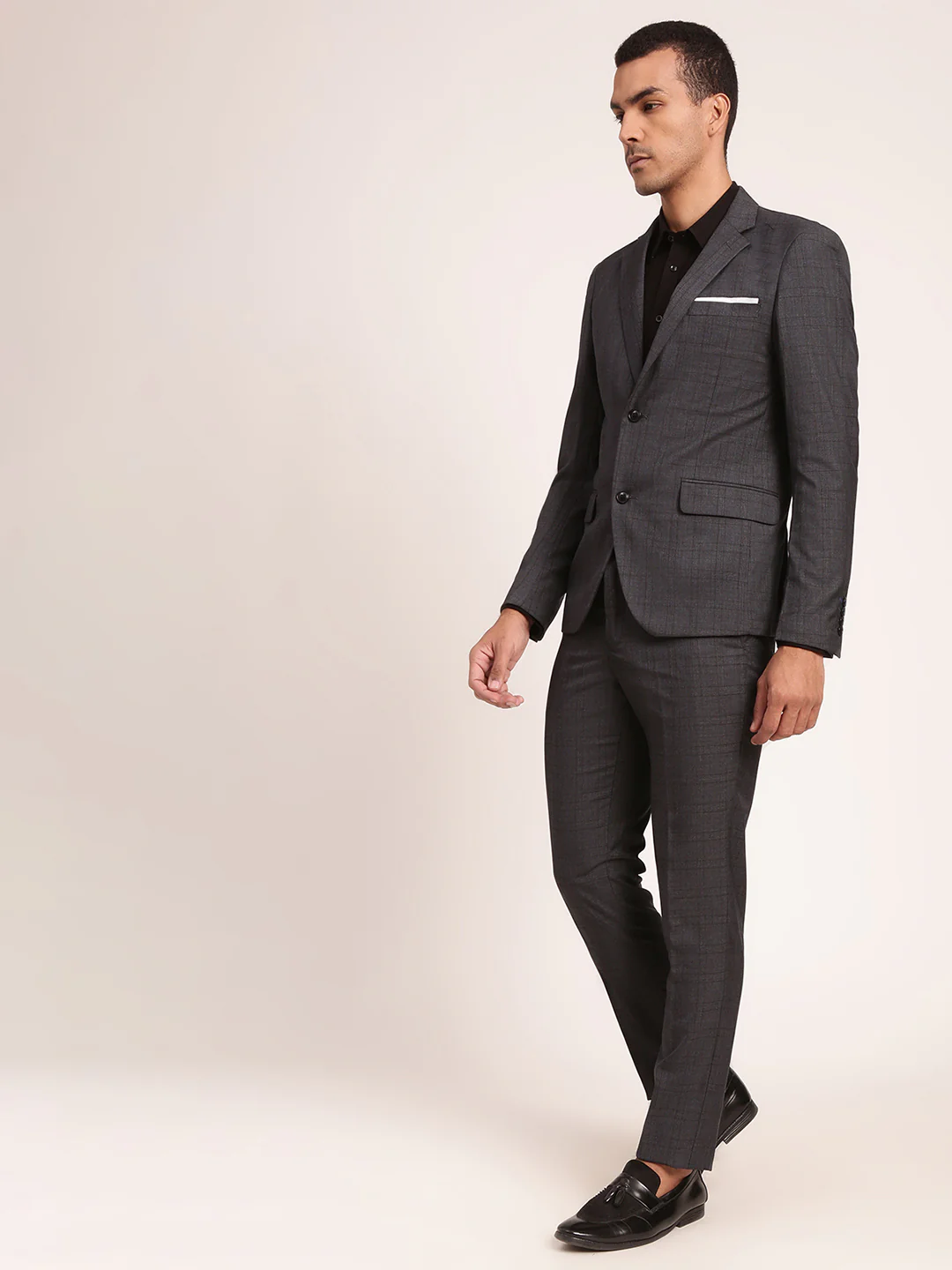 Lindbergh Men Grey Checked Collar Blazer - Image 3