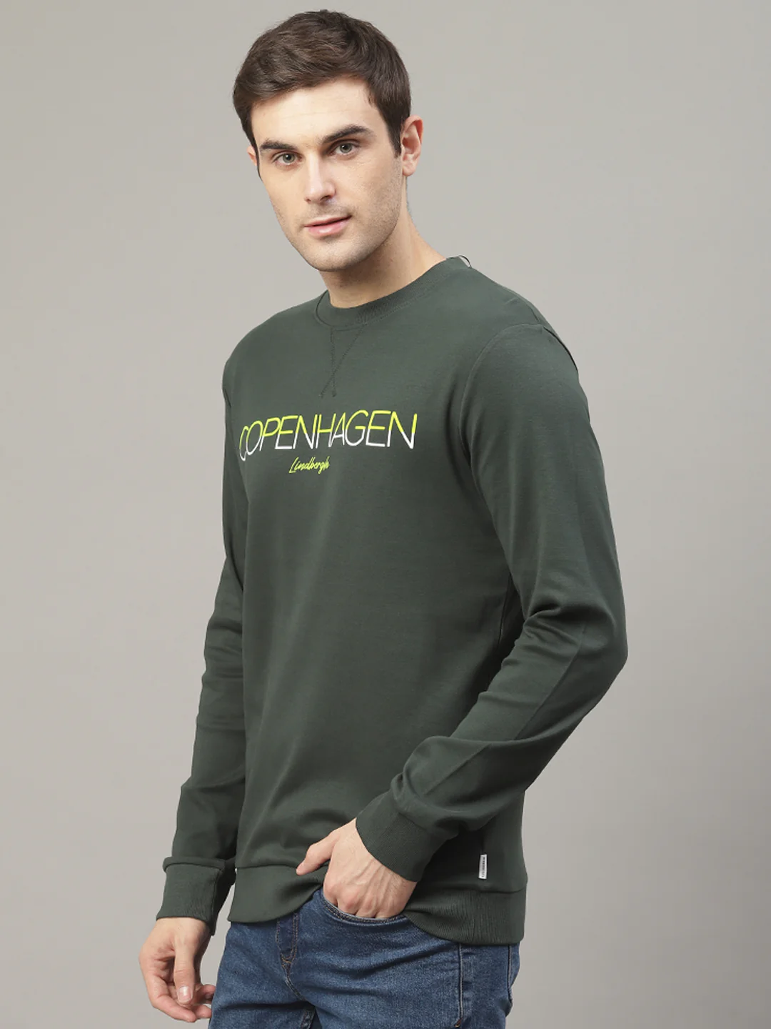 Lindbergh Men Green Printed Round Neck Sweatshirt - Image 2