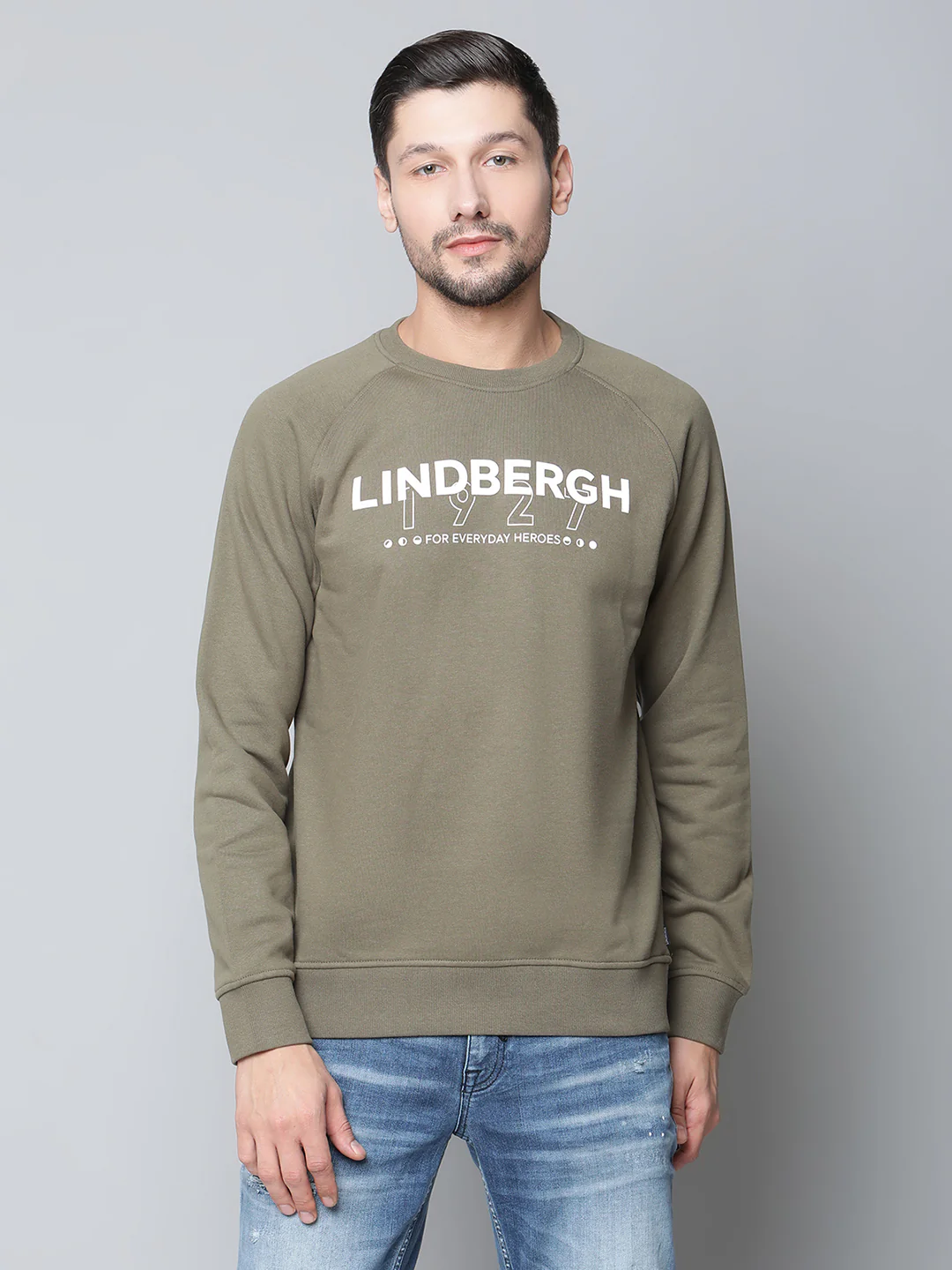 Lindbergh Men Green Checked Round Neck Sweatshirt
