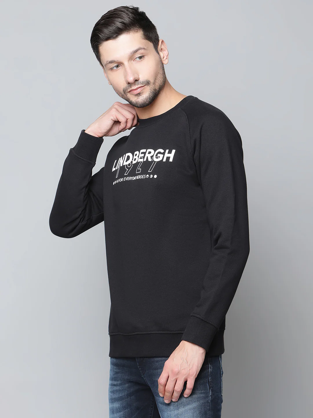 Lindbergh Men Black Checked Round Neck Sweatshirt - Image 3