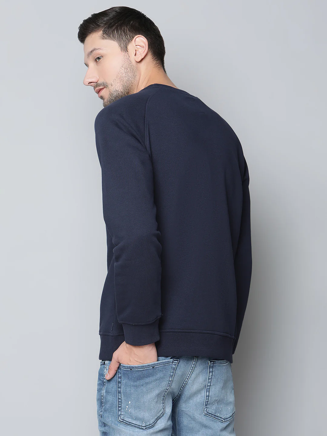 Lindbergh Men Navy Checked Round Neck Sweatshirt - Image 2