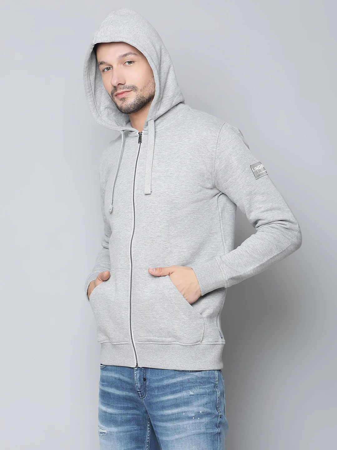 Lindbergh Men Grey Solid Collar Sweatshirt - Image 3