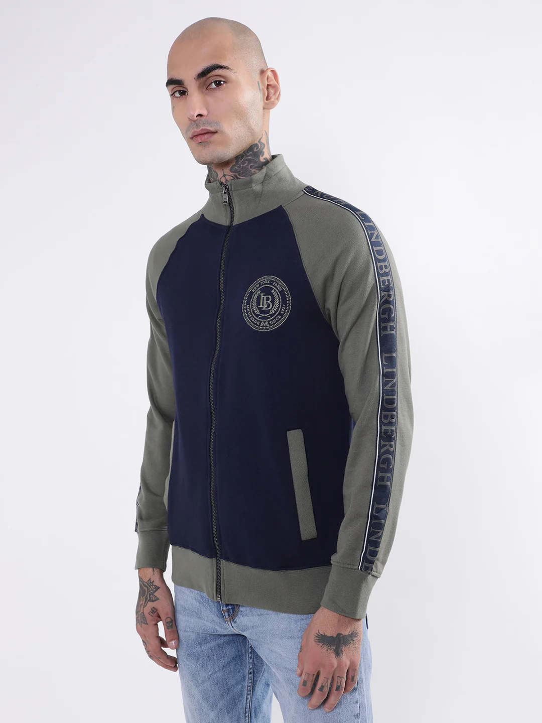 Lindbergh Mens Army Solid, Striped Sweatshirt - Image 3