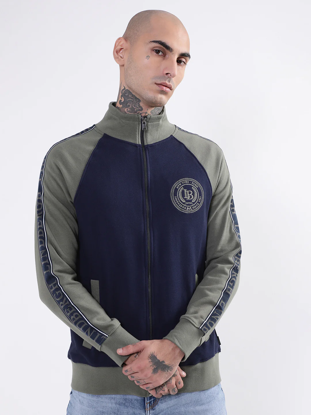 Lindbergh Mens Army Solid, Striped Sweatshirt - Image 4