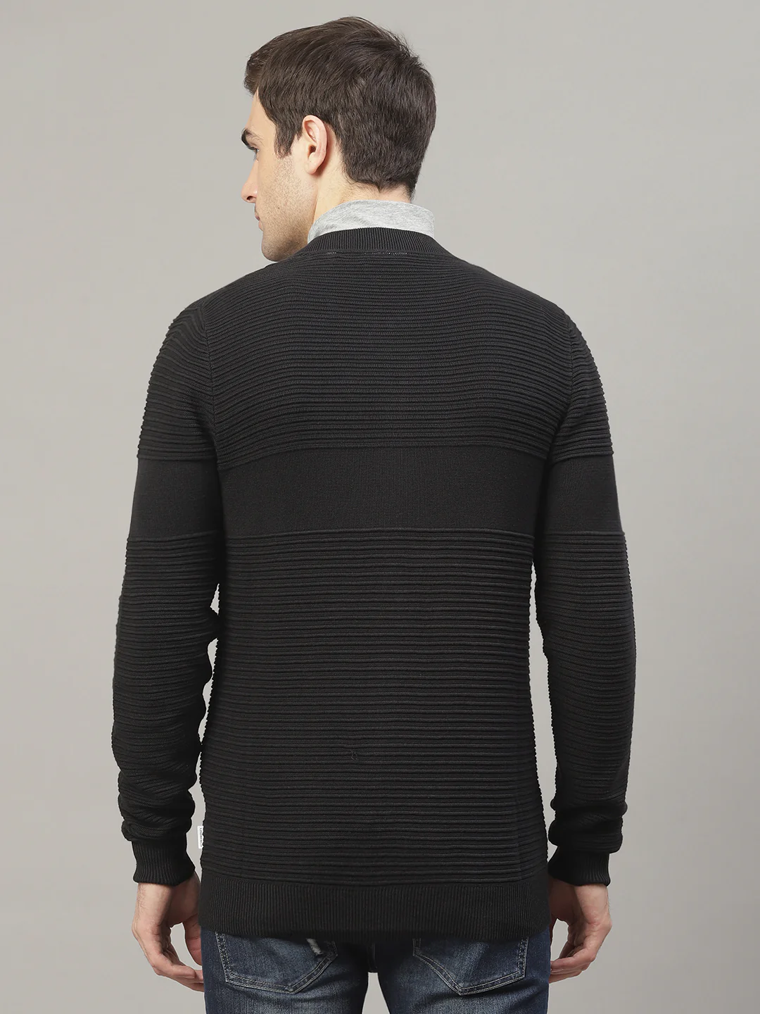 Lindbergh Men Black Solid Mandarin Collar Sweater - Image 2