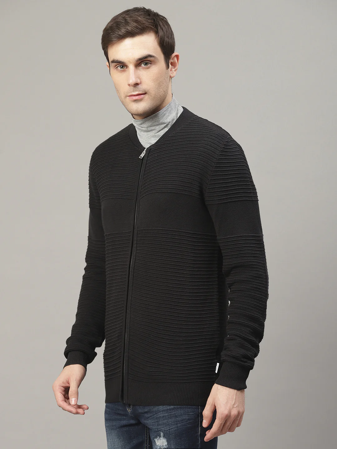 Lindbergh Men Black Solid Mandarin Collar Sweater - Image 3