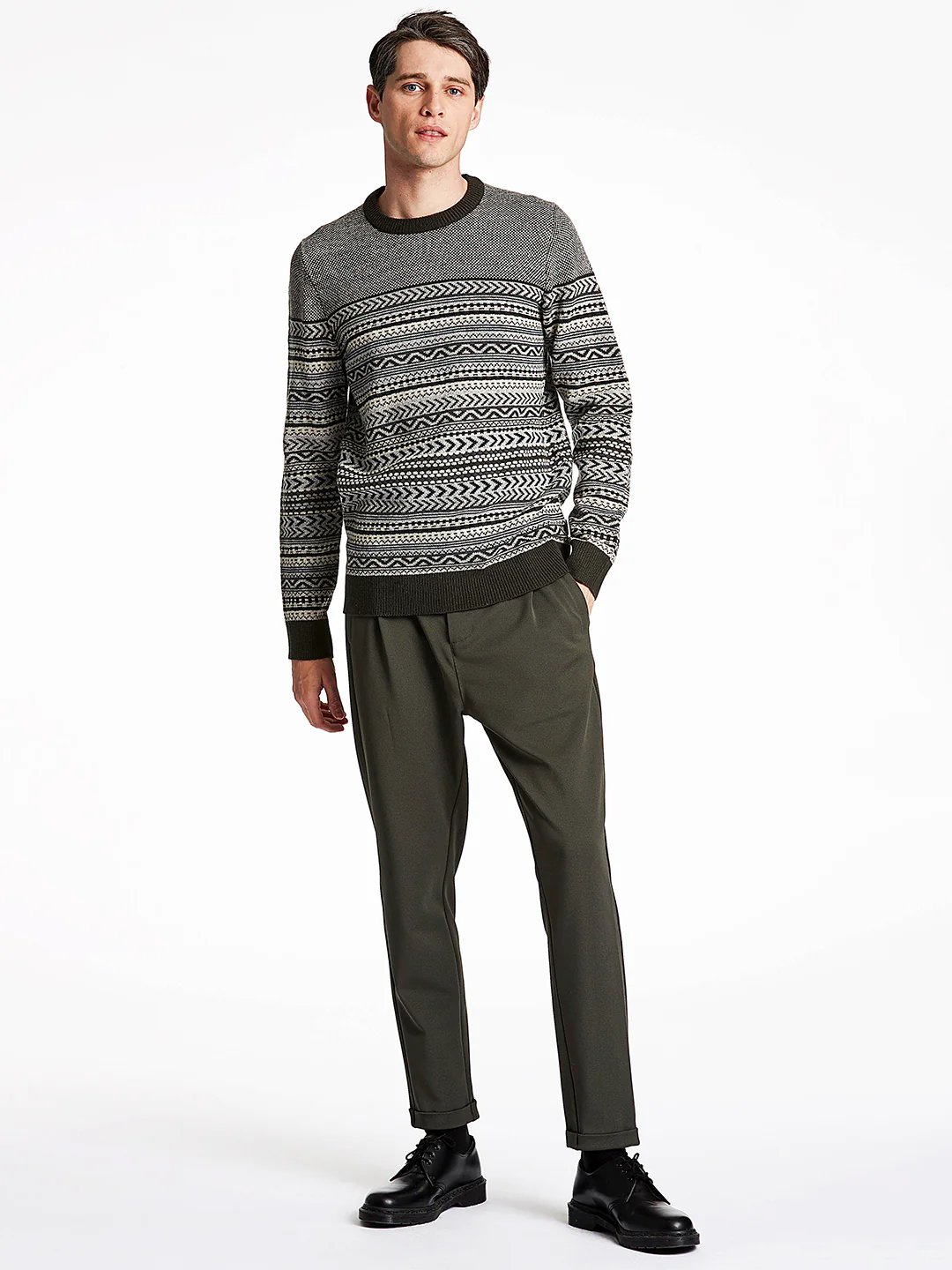 Lindbergh Men Olive Striped Sweater - Image 3
