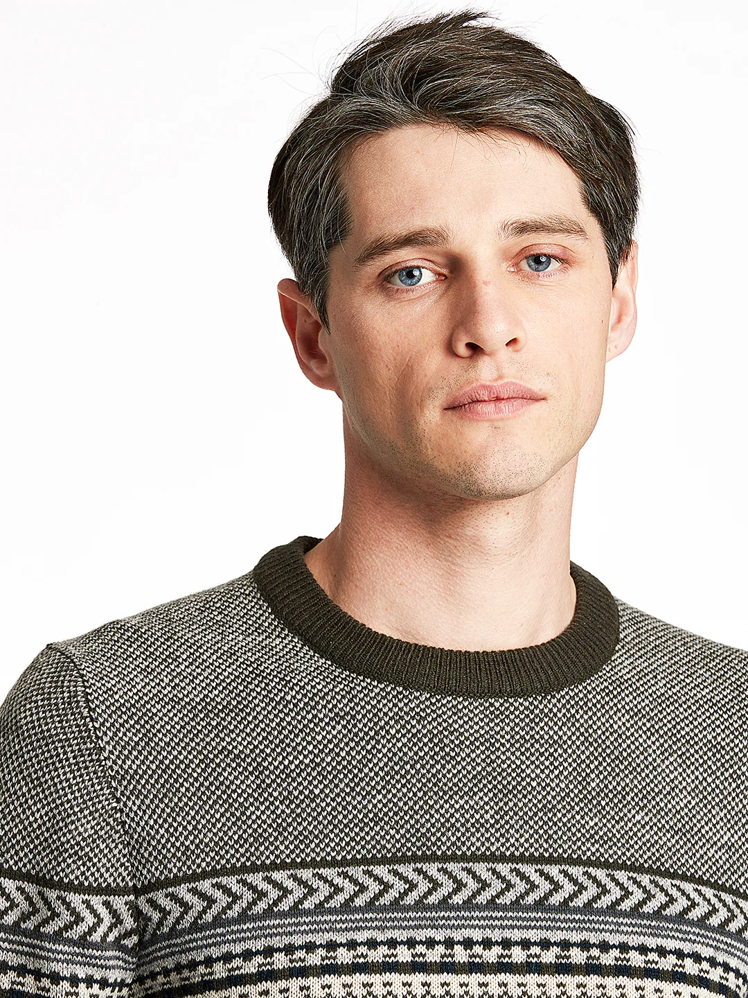 Lindbergh Men Olive Striped Sweater - Image 4