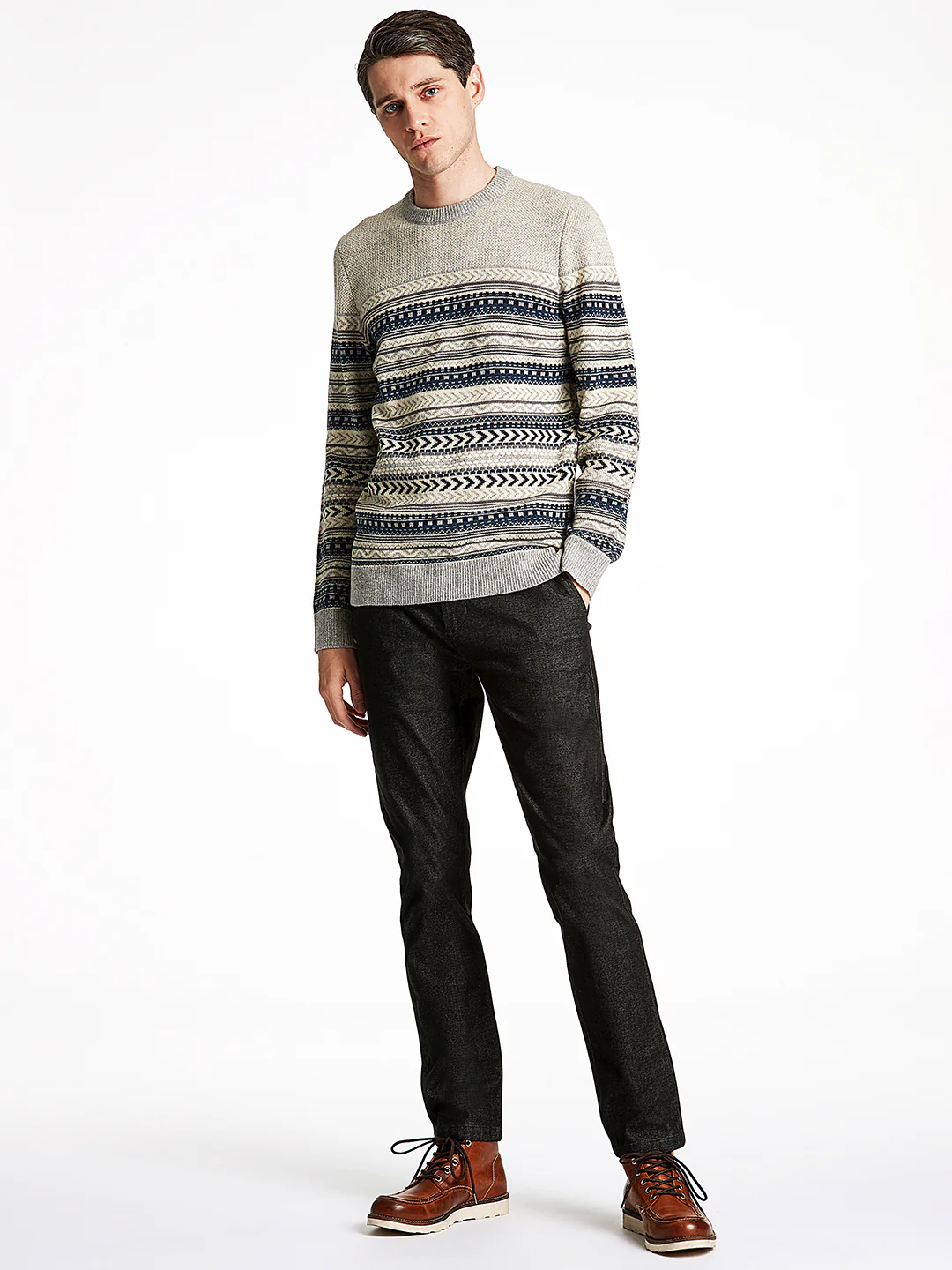 Lindbergh Men Grey Striped Sweater - Image 3