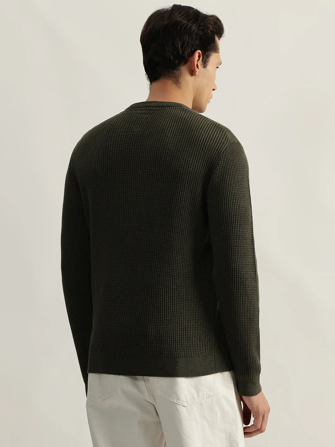 Lindbergh Men Green Solid Round Neck Full Sleeves Pullover Style Sweater - Image 3