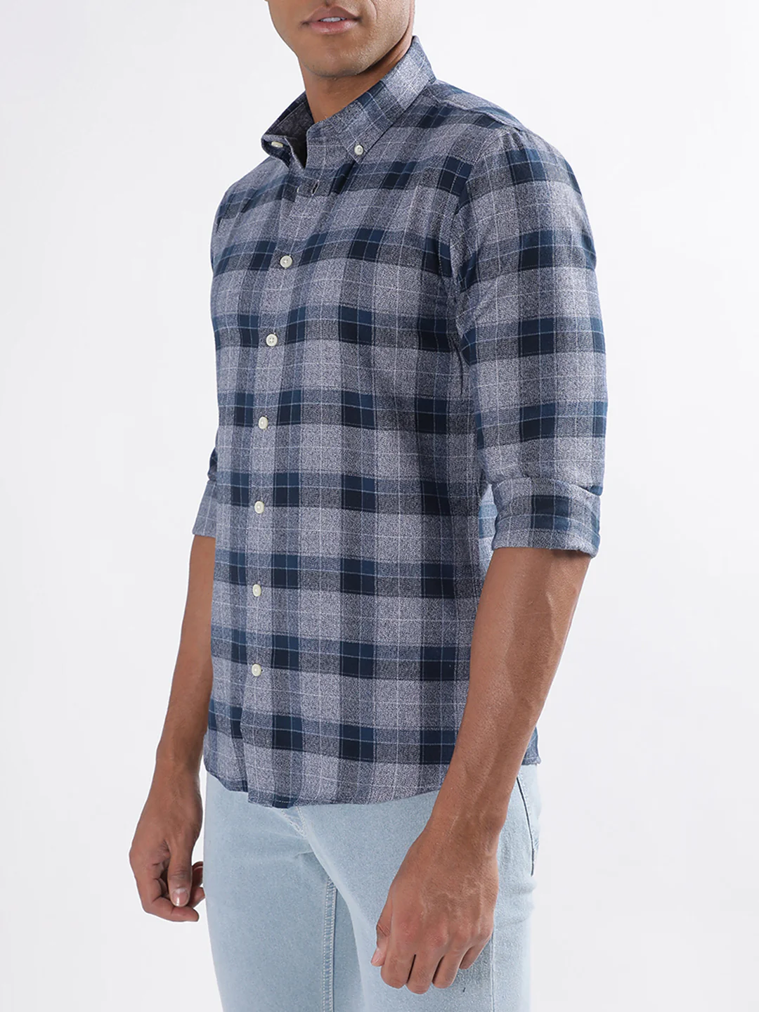 Lindbergh Blue Checked Slim Fit Shirt - Image 2