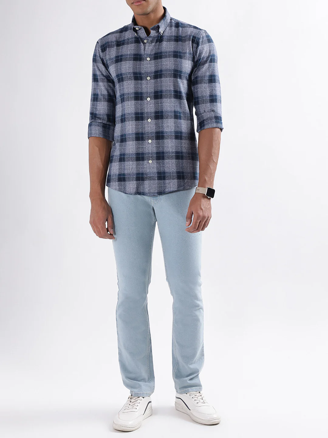 Lindbergh Blue Checked Slim Fit Shirt - Image 4
