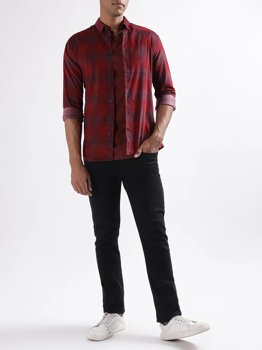 Lindbergh Burgundy Checked Slim Fit Shirt - Image 4