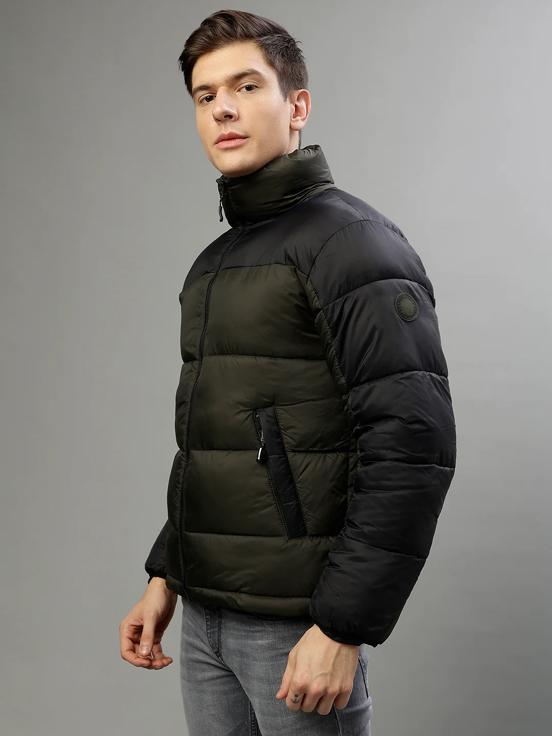 Lindbergh Men Colorblocked Stand Collar Full Sleeves Jacket - Image 3