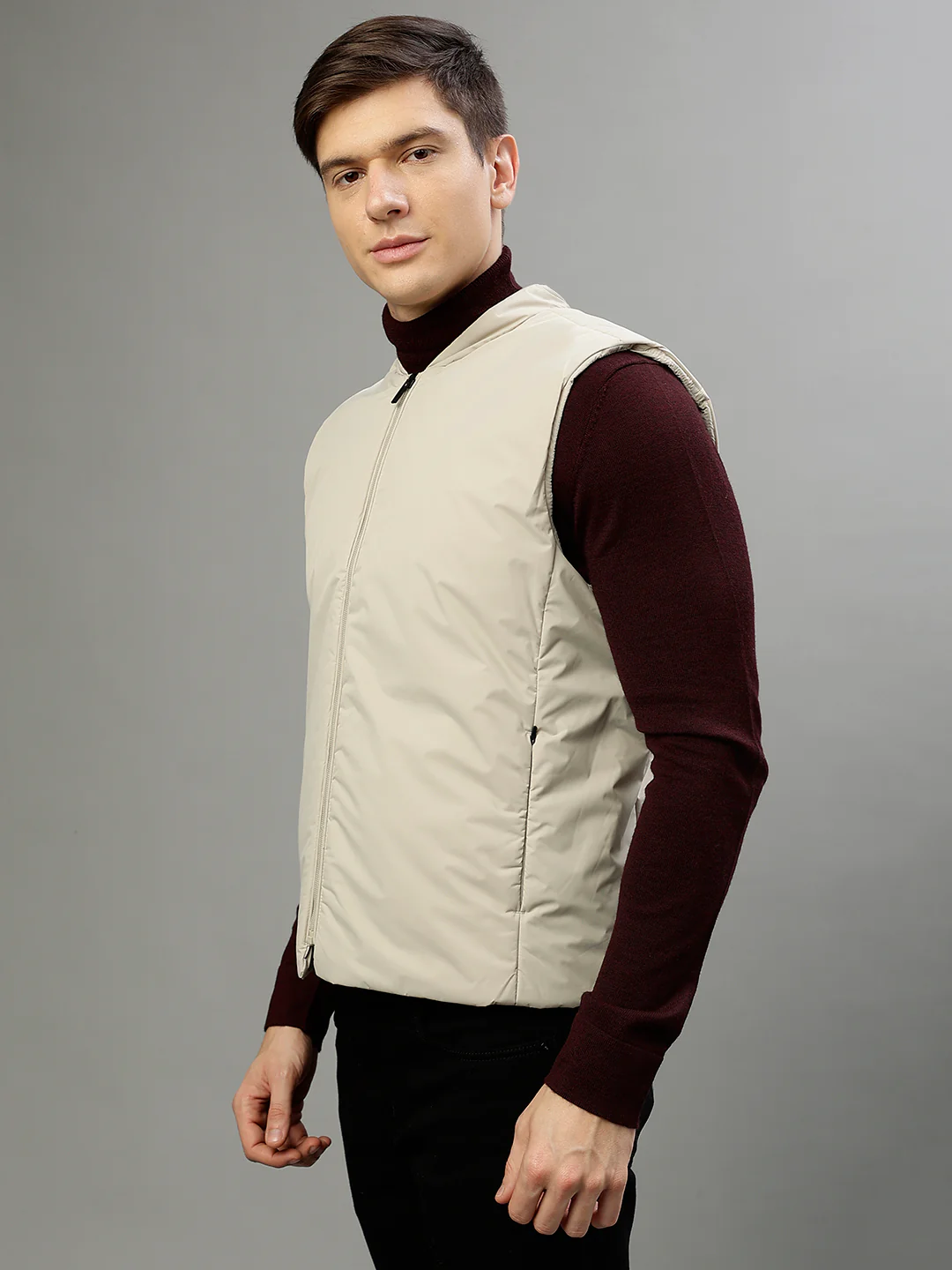 Lindbergh Men Solid Stand Collar Sleeveless Jacket - Image 3